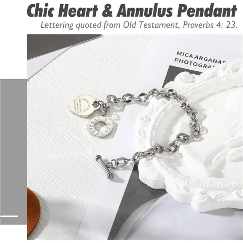 Women's Heart Charm Bracelet Bible Verse Bracelet Stainless Steel_3